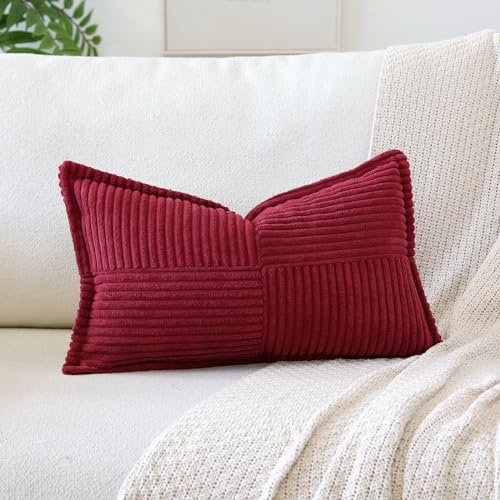 Artscope Juego de 1 Fundas de Almohada Fundas de Cojines Decorativas de Pana Hogar Vintag 40 x 60 cm para Decoración del Hogar Sofá Dormitorio Coche Rojo Vino