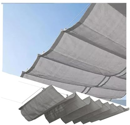 Voile d'ombrage rétractable en forme de U pour pergola extérieur, 1,2 x 8 m, filet ondulé réglable pour terrasse, jardin, terrasse et piscine