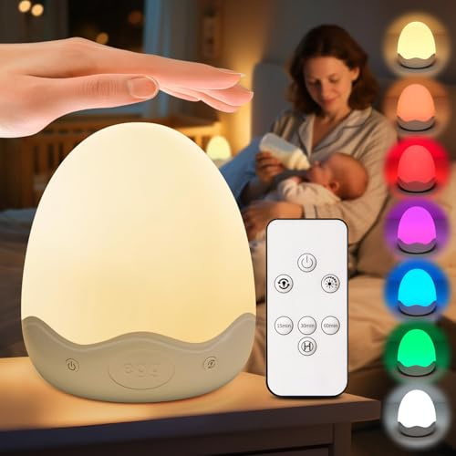 COOLNIGHT Nachttischlampe Touch Dimmbar,Stilllicht 10 Helligkeit 10 Farben | 3600mAh,Timer,Fernbedienung,Tragbar,USB Aufladbar,Kabellos,LED Nachtlicht Kinder,Baby Geschenke,Neugeborene Erstausstattung