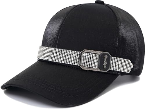 YeeHeen Women Rhinestone Baseball Cap Shiny Bling Hats Adjustable Sun Hat Black