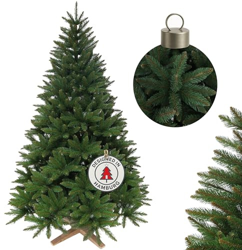 Hochwertiger künstlicher Weihnachtsbaum 180cm mit Holzfuß - Premium Weihnachtsbaum künstlich mit dichtem 3D PVC Nadelkleid, Schnellaufbau, Tannenbaum künstlich als Weihnachtsdeko
