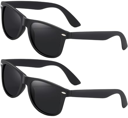 Ruimooto Occhiali da sole da uomo e donna polarizzati UV400 – classici occhiali da sole rettangolari neri retrò, leggeri e stabili per guida, pesca, attività all'aperto (inclusa custodia in pelle e