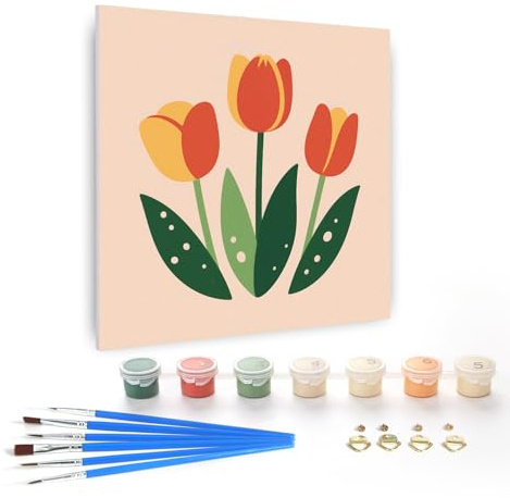Dynippy DIY Oil Paint by Numbers for Beginner Framed Colourful Canvas Acrylic Oil Easy Painting Kit for Adults Childrens 8x8 inch - (Flower)