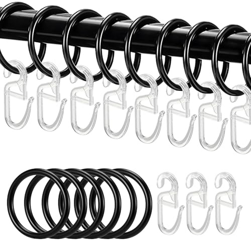 Redamancy 50 Stück Gardinenringe Metall mit 50 Gardinenhaken, Vorhangringe mit Haken, 32mm Innendurchmesser, Gardinenclips für Gardinenstangen, Duschvorhang Aufhänger, für Tür Wohnzimmer Badezimmer