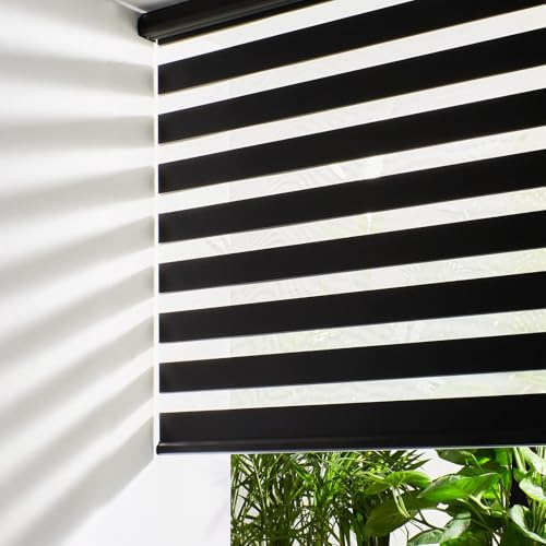 Estor Enrollable Sin Taladrar, Estor Noche y Dia, 45An x 180Al cm, Negro