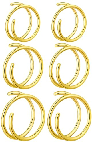 Tressify 6 st guld dubbel cirkel näsring, rostfritt stål spiral dubbla cirkel näsringar, 20 g allergivänliga näsringar med 3 storlekar, bekväm passform, fashionabla näspiercing smycken