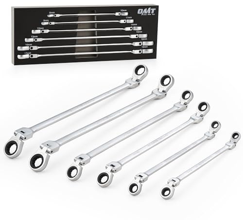 Orion Motor Tech 6-Piece Ratcheting Wrench Set, Metric 8-19 mm Flex Head Ratcheting Wrench Set, Extra Long Ratchet Wrench Set with 72 Tooth Gear & Double Box End
