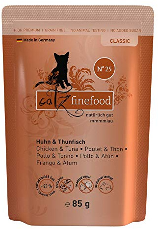 CATZ finefood N° 25 Nourriture pour Chat au Poulet et au Thon - Nourriture Fine Humide - Raffiné avec Citrouille et cynorrhodon - 16 sachets de 85 g