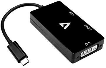 V7 V7UC-VGADVIHDMI-BLK Video Adapter USB-C (m) to VGA (f), HDMI (f), DVI (f) for PC, Mac, Projector - Black