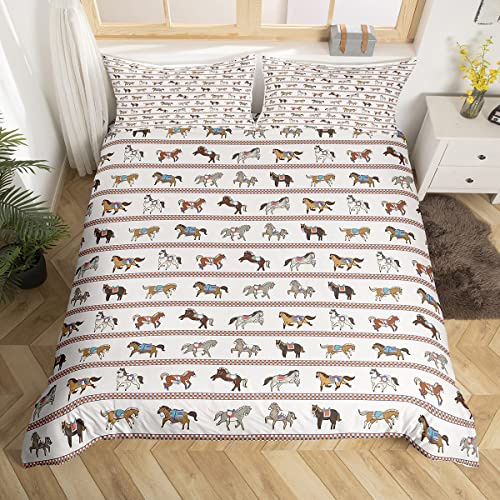 Homemissing Set di biancheria da letto per bambini, motivo: cavalli con animali selvatici e animali selvatici e tribali, 2 pezzi, per letto singolo