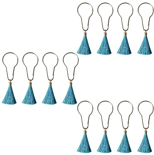 LB-LAIBA Decorative Shower Curtain Hooks, Tassel Shower Curtain Ring for Sliding Shower Curtain and Liner Home Bathroom 12 Pieces