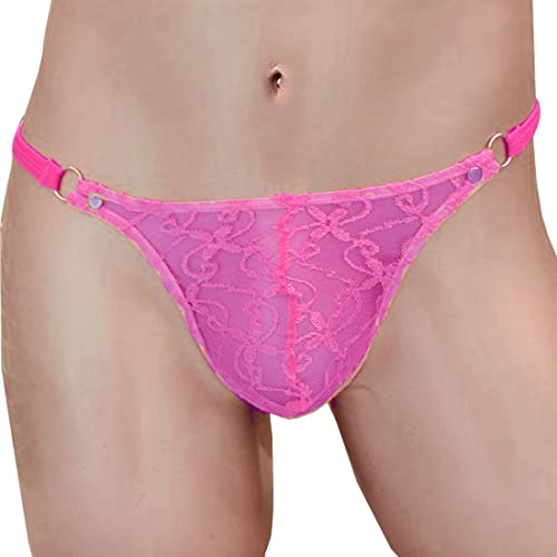 VemeFufu Sexy Pizzo Perizoma Uomo Intimo C String G Slip Boxer Tanga Uomini Hot Vita Bassa Elastici Thong Mankini Bikini Maschile Mutande Fuxia Tagli Unica