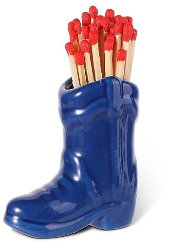 TOYMIS Cowboy Kerzenhalter, Süßer Streichholzhalter Cowboystiefel mit Schlagkerze für Kerzen, Keramik, Blau, Western, Indoor, Casual