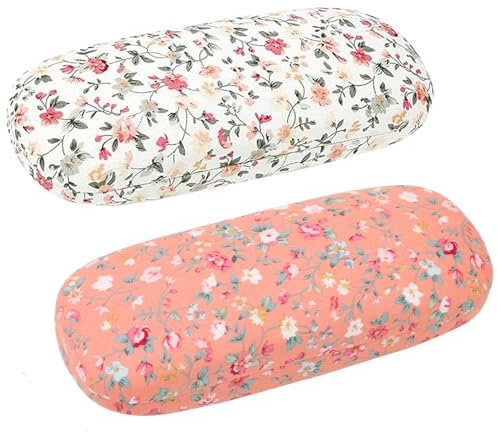 2pcs Étui à Lunettes Floral, Etuis à Lunettes Portables en Tissu à Motif Floral Coque Rigide, Rétro Étui Lunette Rigide Femme pour Lunettes de Lecture, Petites Lunettes de Soleil