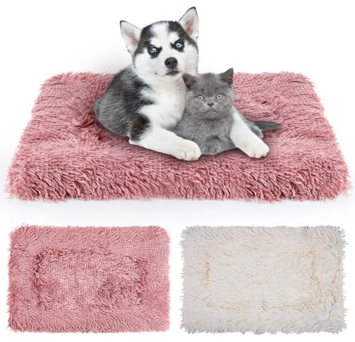 MICOOYO 2 st hundlåda, sängmadrass, fleece husdjurskudde, sängmatta, tvättbar kattkudde dyna för liten hund katt valp (rosa, vit, 69 x 52 cm)
