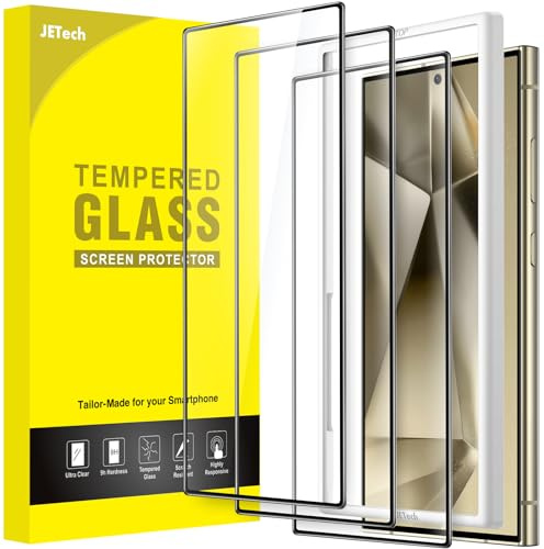 JETech Heltäckande Skärmskydd för Samsung Galaxy S24 Ultra, 3-Pack | Härdat Glas med Svart Kant, Enkel Installationsram, HD-Klar, Fodralvänlig