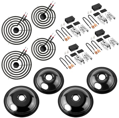 2026 MP22YA Electric Range Burner Element Unit Set with 330031 Range Burner Receptacle Kit & 5304430149 5304430150 Porcelain Drip Pan Set for Frigidaire Whirlpool Kenmore Maytag Range Oven - Techecook