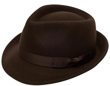 Classic 100% Wool Trilby Hat for Men & Women | Unisex Design | Fedora Jezz Hat | Elegant Trilby Hat (UK, Alpha, M, Standard, Brown)