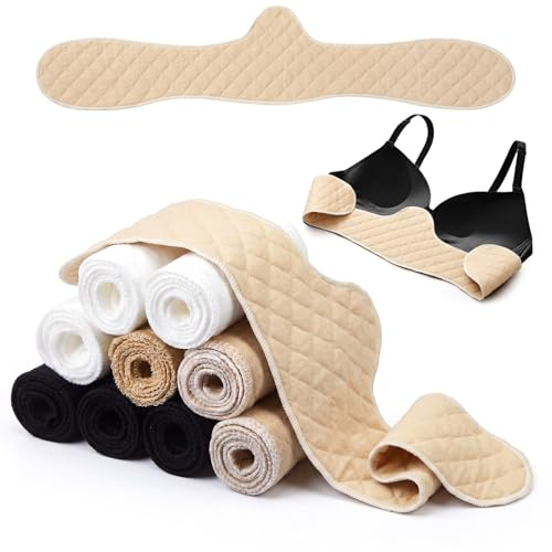 Boyiee 9 Pcs Bra Liners for Sweat, Reusable Washable Under Breast Sweat Pads, 50% Cotton & 50% Polyester Fiber(White, Beige, Black,M Size)