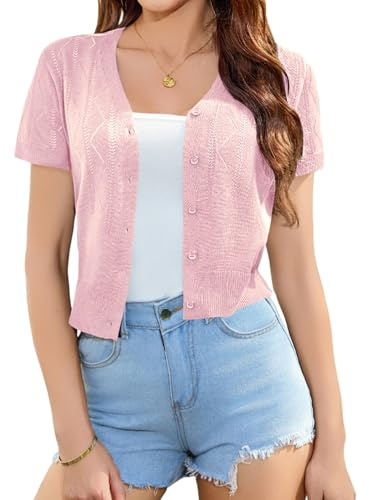Totatuit Cardigan Mujer Corto Manga Casual Bolero de Punto Verano Liviano | Botones, Estilo Diario, Uso Casual, Combinación Versátil