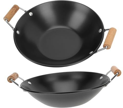 OFFSCH 2 Pezzi Pentola Calda Piccola Per Uso Domestico Pentole Spesse Da Cucina Con Manico in Legno Materiale Metallo E Legno