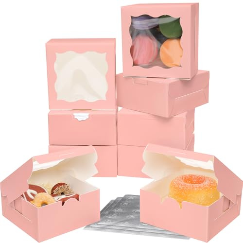 Gcardist Rosa Bäckerei Boxen con finestre 30 pezzi 10,1 x 10,1 x 6,3 cm Mini scatole per biscotti Macaron e Donut Boxen per festa (10,2 x 10,2 x 5,3 cm)