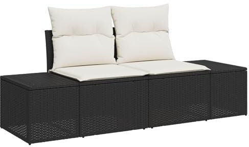 vidaXL Trädgårdsoffa med kudde Svart 184 x 62 x 69 cm konstrotting