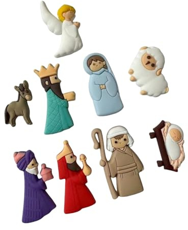 9 piezas de accesorios de belén, adornos de PVC de Navidad, adornos de parte trasera plana, adornos decorativos hechos a mano