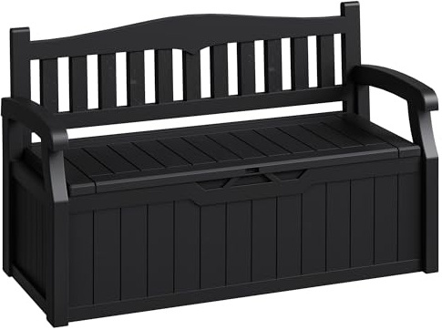 Acurax 80-Gallon Outdoor Storage Bench, Waterproof Deck Box with Lockable Lid & Armrests for Patio, Garden, Pool, Black