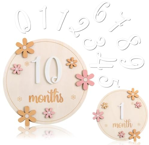YAZWUR 1 Unidad Tarjetas Mensuales de Hitos para Bebé, Estilo Floral de Madera, Accesorios para Fotos de Bebé 0-12 Meses, Unisex