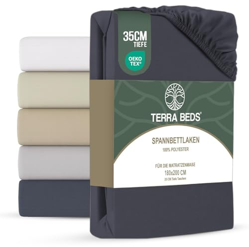 Terra Beds Spannbettlaken 180x200cm – Mikrofaser Spannbetttuch, Öko-Tex Zertifiziert, 35 cm Tiefe Tasche, knitterfreies Jersey Bettlaken – Anthrazit