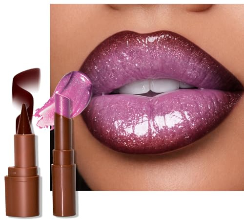 Nourishing Lip Gloss with Brown Lip Liner Lip Combo Sets, Solid Lip Gloss Jelly Lipstick High Shine, Nude Lip Kit with Lip Liner and Gloss for Women, Lightweight Long-Lasting Lipstick Makeup Gift, 02
