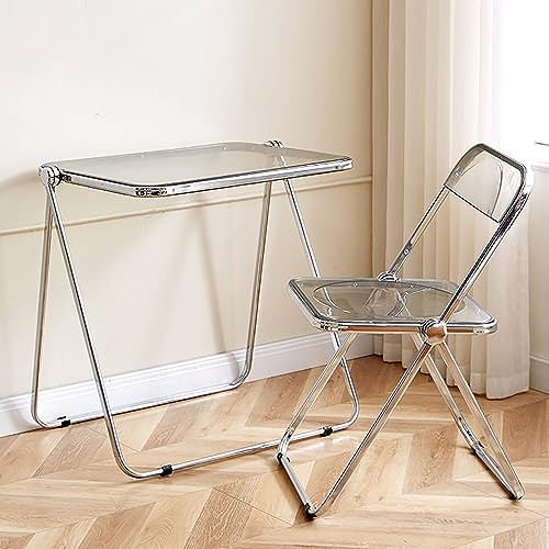 Fällbart brickbord set med 2, flerfärgad akryl sidobord och stol för soffa, inomhus/utomhusbruk (grå, kompakt och snygg design)