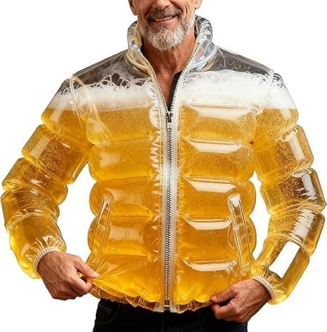 Duohropke Veste de bière pour homme et femme - Veste remplie de bière transparente - Veste de boisson de bière avec paille - Veste d'hiver décontractée - Veste matelassée hardshell pour piscine, fête
