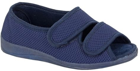 Sleepers Womens Dora Touch Fastening Memory Foam Wide Open Slippers With Rubber Sole Navy Blue 7 UK