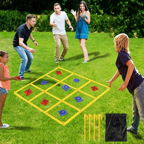 Jonuin Juego Gigante de Tres en Raya 1.2m Plegable Portátil, Juego al Aire Libre con Lanzamiento de Sacos, Ideal para Jardín, Playa, Camping, Cumpleaños, Fiestas y Reuniones Familiares