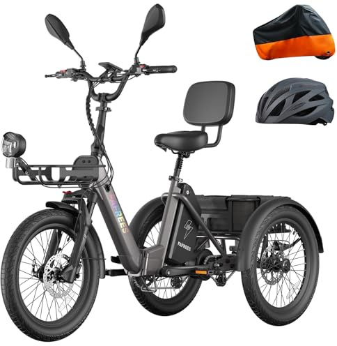 Fafrees Folding Electric Trike Bike for Adults, 48V25Ah Battery, 250W E-Trike with Torque Sensor, Hydraulic Disc Brakes, 3-Wheel Electric Bike with 20×2.5 Fat Tyre, with Differential,Bike Cover,Black