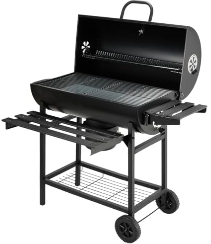 DEWINNER Charcoal Grill XXL, Portable Outdoor BBQ with Adjustable Charcoal Pan, Thermometer, Folding Side Table, Rolling Wheels, Grill Gloves & Food Clips