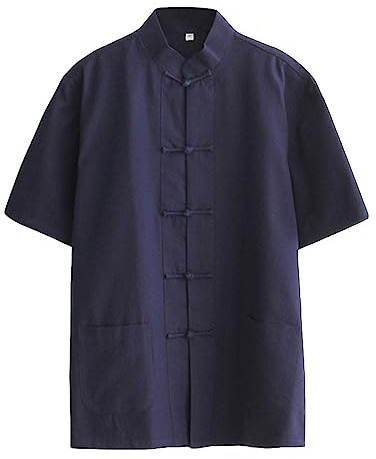 ZooBoo 100% Cotton Short Sleeve Kung Fu Shirt – Traditional Chinese Martial Arts Top for Men & Women (XL, Navy Blue)