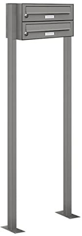 AL Briefkastensysteme 2er Briefkasten als Standbriefkasten, 2 Fach Briefkastenanlage in Aluminiumgrau RAL 9007 Doppelbriefkasten Postkasten modern