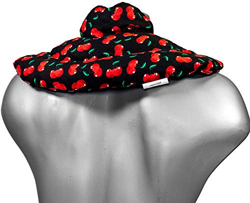 Cojín cervical de calor con cuello. cherry-black. Almohada térmica con huesos de cerezas. Cojín de nuca. Saco térmico de semillas