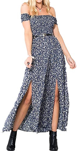 Coloody Vestiti Donna Maxi Floreale Casuale Diviso Abito Senza Spalline Lungo Abiti Vestito da Matrimonio Banchetto Sera
