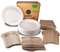 Vaisselle Jetable 250 pcs pour 50 personnes, Assiettes Jetables en Canne à Sucre et Couverts Jetables en Bois, Pour Anniversaires d'enfants, Fêtes.