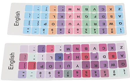 Pegatinas de Colores para Teclado Inglés, 2 Unidades, Universales, Pegatinas de Repuesto para Teclado de Ordenador Inglés, a Prueba de Polvo, Impermeables para Todos los Teclados de Portátiles(E)