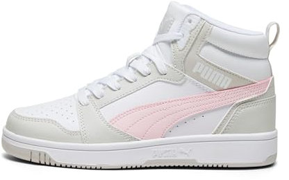 PUMA Unisex Kinder Rebound V6 Mid Jr Sneaker, Puma White Frosty Pink Sedate Gray, 35.5 EU
