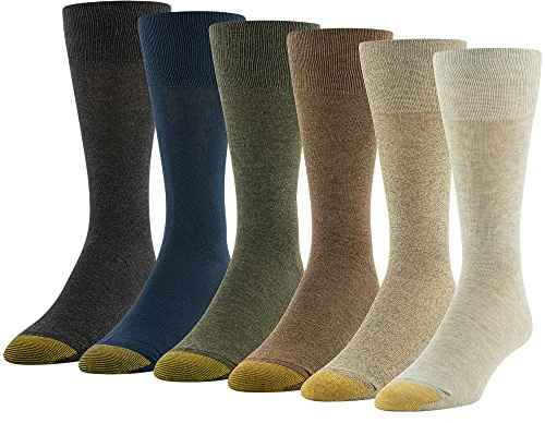 GOLDTOE Men's Cambridge Crew Socks, 6-Pairs, Oatmeal Assorted, Large