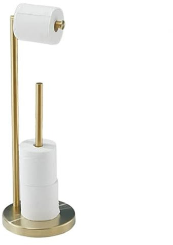 YUET Freestanding Toilet Roll Holders Free Standing Folding Paper Holder Toilet Roll Stand Storage Stainless Steel Bathroom, Free-Standing Dispenser Holds 5 Paper Roll with Storage (Gold)