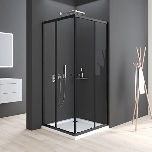 Duschkabine Schwarz 90x90cm Eckeinstieg Duschkabine Schiebetür 6mm ESG Glas Duschabtrennung Dusche Duschwand Höhe 185cm