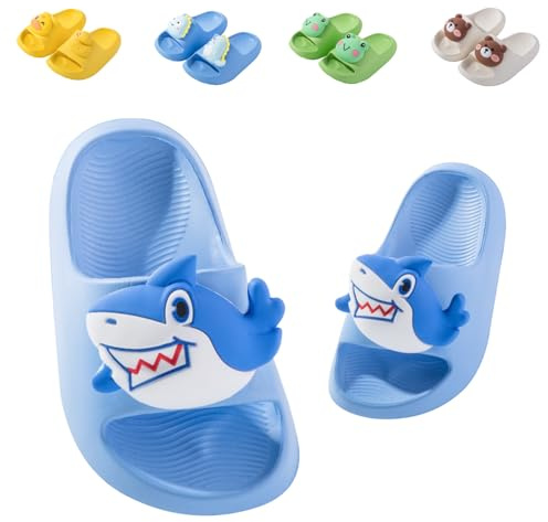 Pantoufles de Bain Enfants Chaussons Été Fille Garçon Tongs Claquette Chaussures pour Piscine et Plage Antidérapant Plates Sandales Requin Bleu 23/24 (Taille de l'étiquette 160mm)