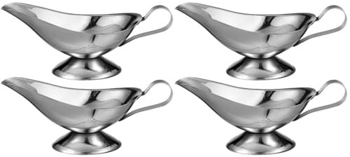 Gravy Boat Sauce Bowl Jug: 4Pcs 10 Ounce Stainless Steel Sauce Boat Gravy - Milk Creamer Jug Sauce Containers for Warming Sauces Salad Dressings Serving Bowl
